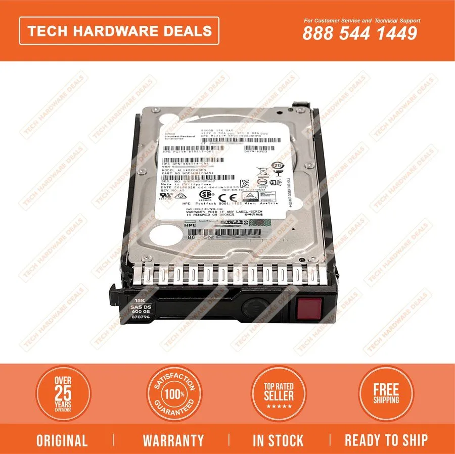 Жёсткий диск HPE 870794-001 600GB 12G SAS 15K SFF SC ENT HDD w/Caddy 100% Health — фото лота 1
