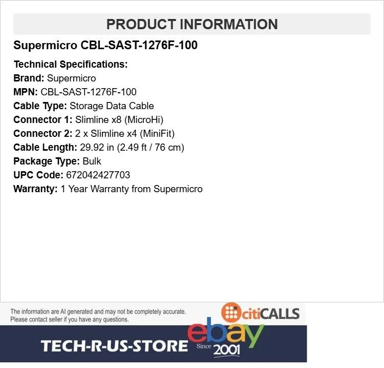 Кабель Supermicro CBL-SAST-1276F-100 Slimline x8 to 2x Slimline x4 76cm Cable — фото лота 1