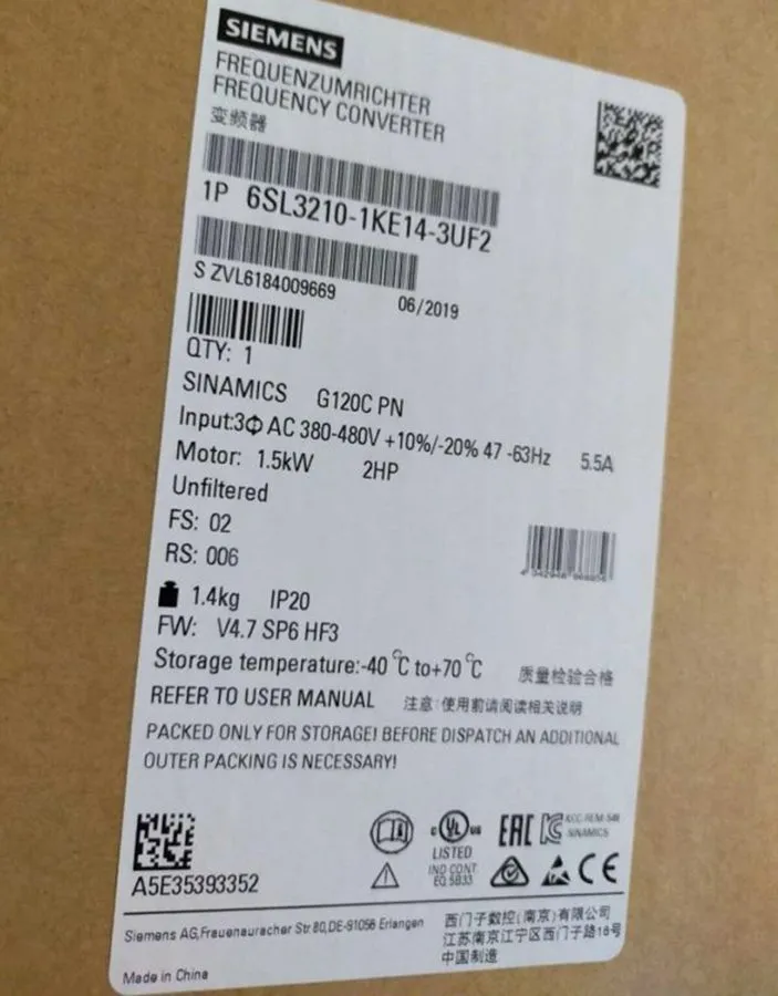Частотный преобразователь SIEMENS SINAMICS G120C PN 6SL3210-1KE14-3UF2 1.5KW 380