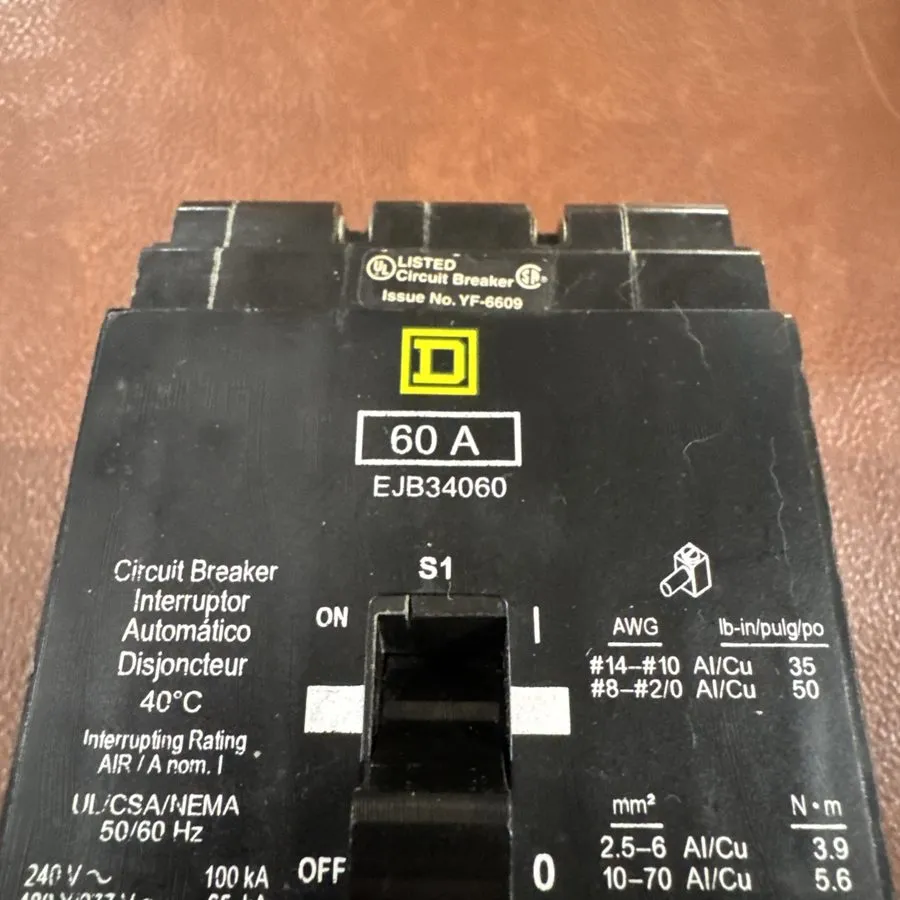 Автоматический выключатель Square D EJB34060 60A 3P 480V Bolt-On Circuit Breaker