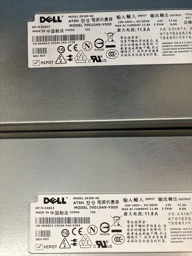 Блок питания DELL POWEREDGE SERVER 2900 930 WATT POWER SUPPLY 0KX823, Z930P-00