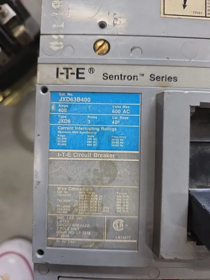 Автоматический выключатель ITE/Siemens JXD63H400 400 Amp 3 Pole 600Vac Sentron S — фото лота 1