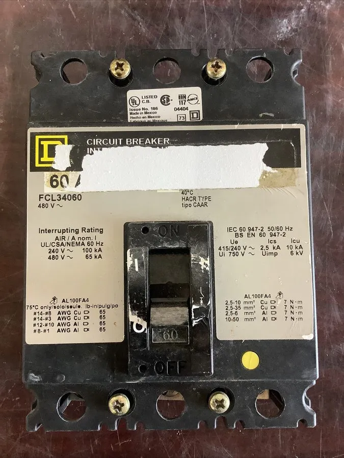 Автоматический выключатель Square D Circuit Breaker FCL34060 60 Amp 3 Pole 480V 