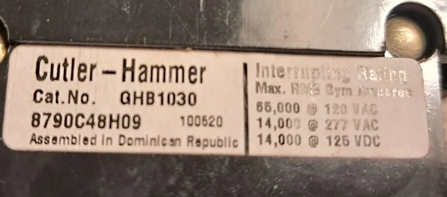 Автоматический выключатель Eaton GHB1030 1-Pole 30A Circuit Breaker, 277/480V AC