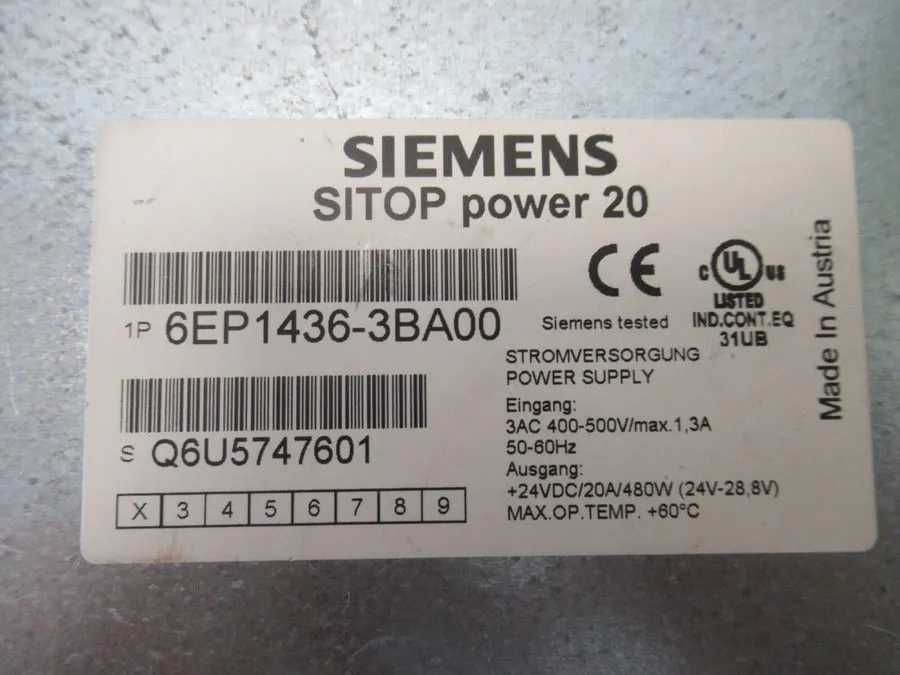 Блок питания SIEMENS 6EP1436-3BA00 SITOP MODULAR 20A POWER SUPPLY 24VDC 3PHASE