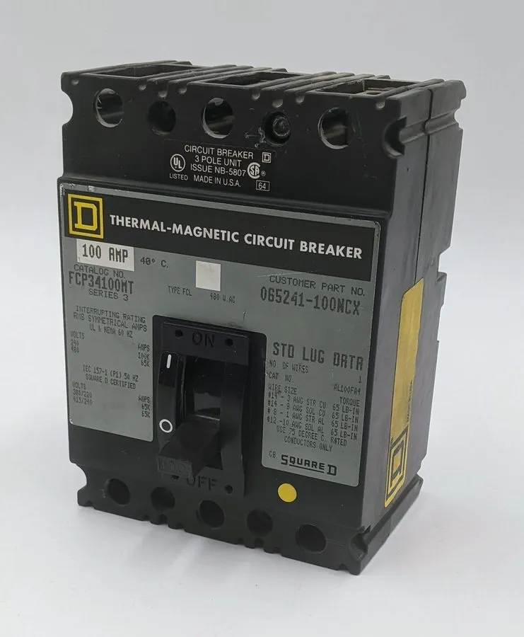 Автоматический выключатель SQUARE D FCP34100MT THERMAL MAG CIRCUIT BREAKER 100 A — фото лота 1