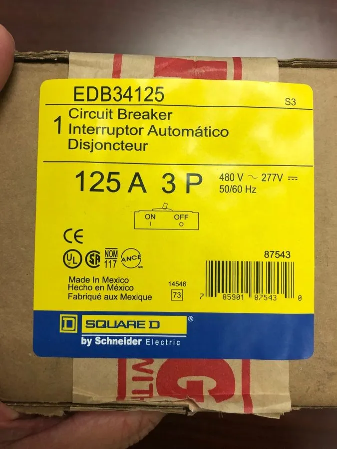 Автоматический выключатель EDB34125 EDB Square D 3 Pole 125 Amps 480 Volt Bolt-O