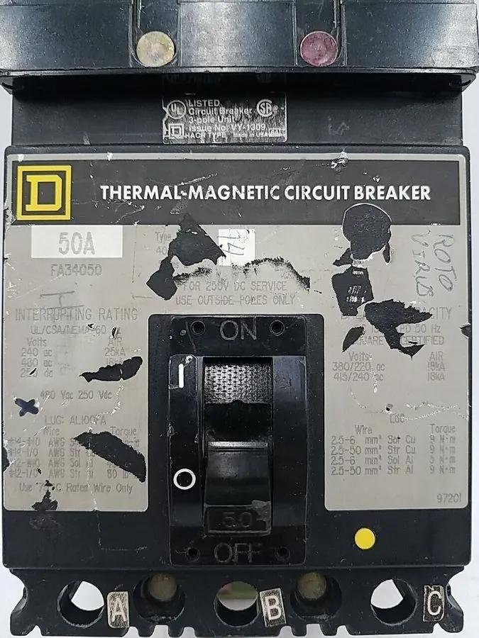 Автоматический выключатель Square D Circuit Breaker FA34050 50A 3-Pole 240/480V 