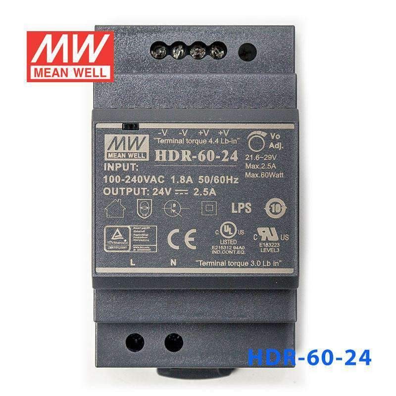 Блок питания Mean Well HDR-60-24 Ultra Slim DIN Rail Power Supply 100~240VAC to  — фото лота 2