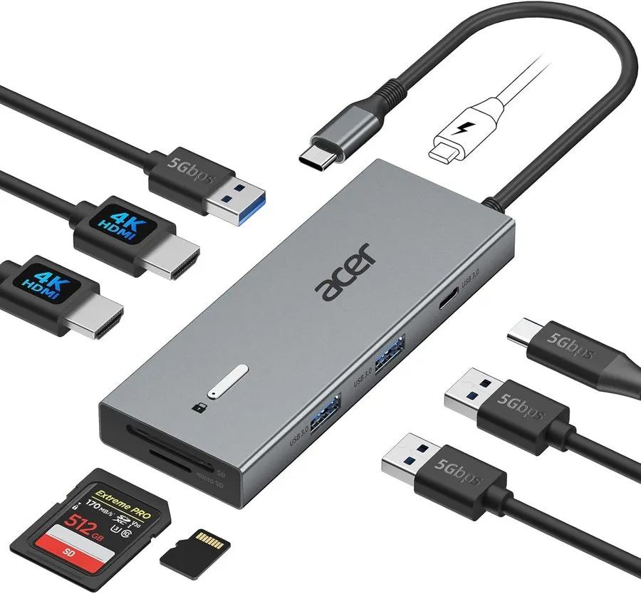 Док-станция 9-in-1 USB C Docking Station with Dual HDMI, 4K@60Hz, 100W PD Compat