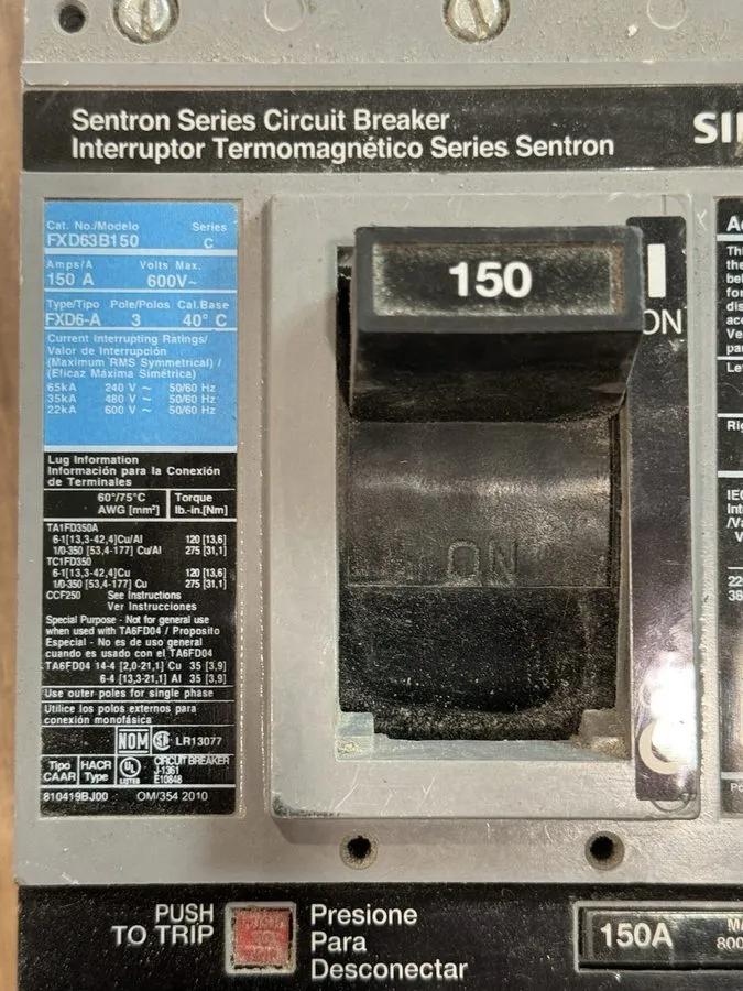 Автоматический выключатель Siemens Sentron FXD63B250 Ser FXD6-A 250 Amp 600 VAC 