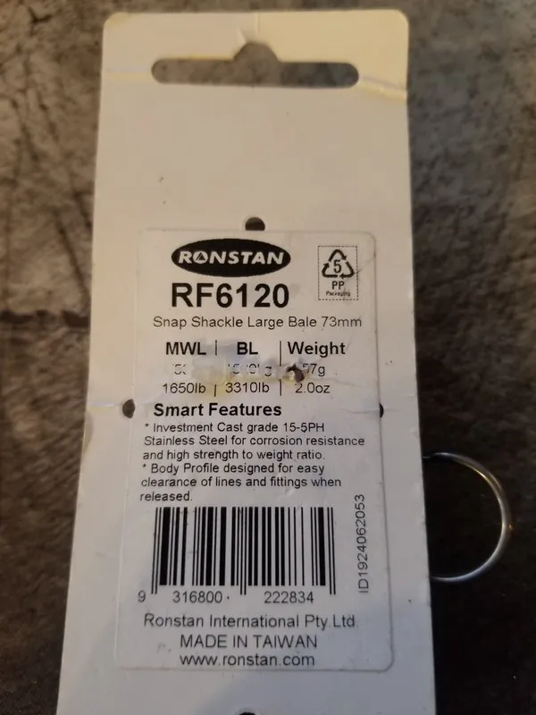 Такелажная скоба RONSTAN RF6120 Snap Shackle Large Bale 73mm 2 7/8" L Stainless 