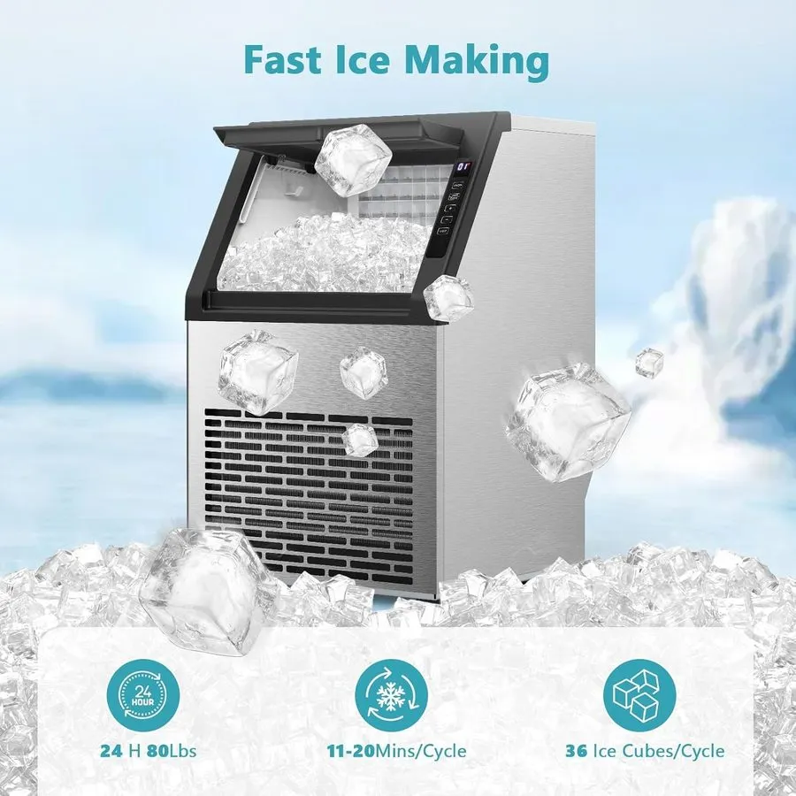 Льдогенератор 80lbs/24h Commercial Undercounter Ice Maker Built-in Ice Cube Mach