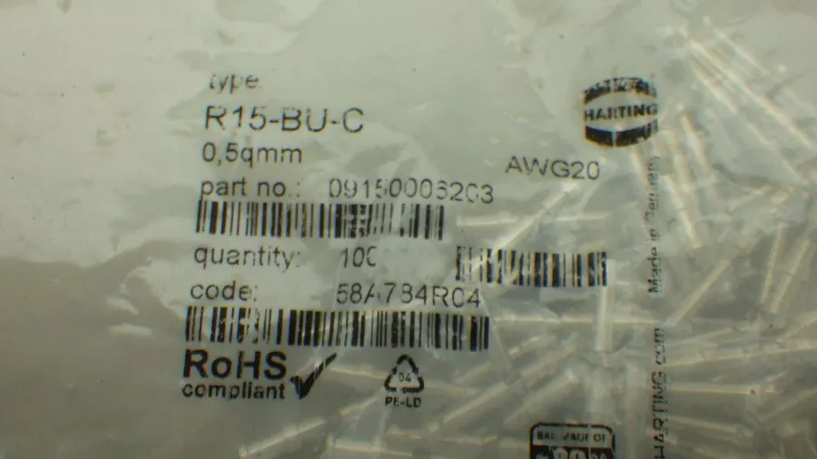 Электронный компонент Harting Connector Contacts R15-BU-C 0.5qmm AWG20