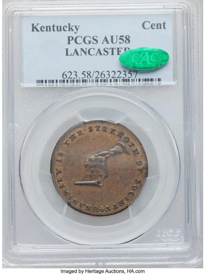 Лабораторный прибор PCGS AU58 CAC undated (c.1793-1795) Kentucky "LANCASTER" edg — фото лота 2