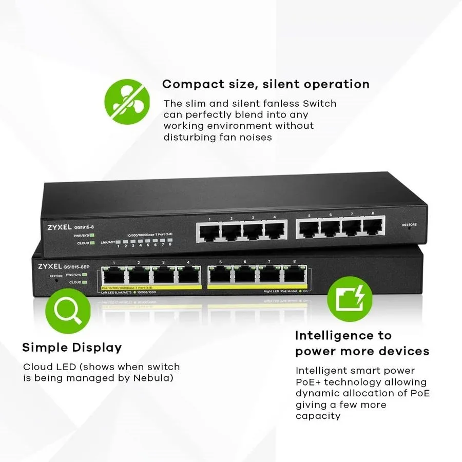 Коммутатор ZYXEL GS1915-8 GIGABIT 8-PORT SMART NEBULA CLOUD MANAGED POE SWITCH — фото лота 3