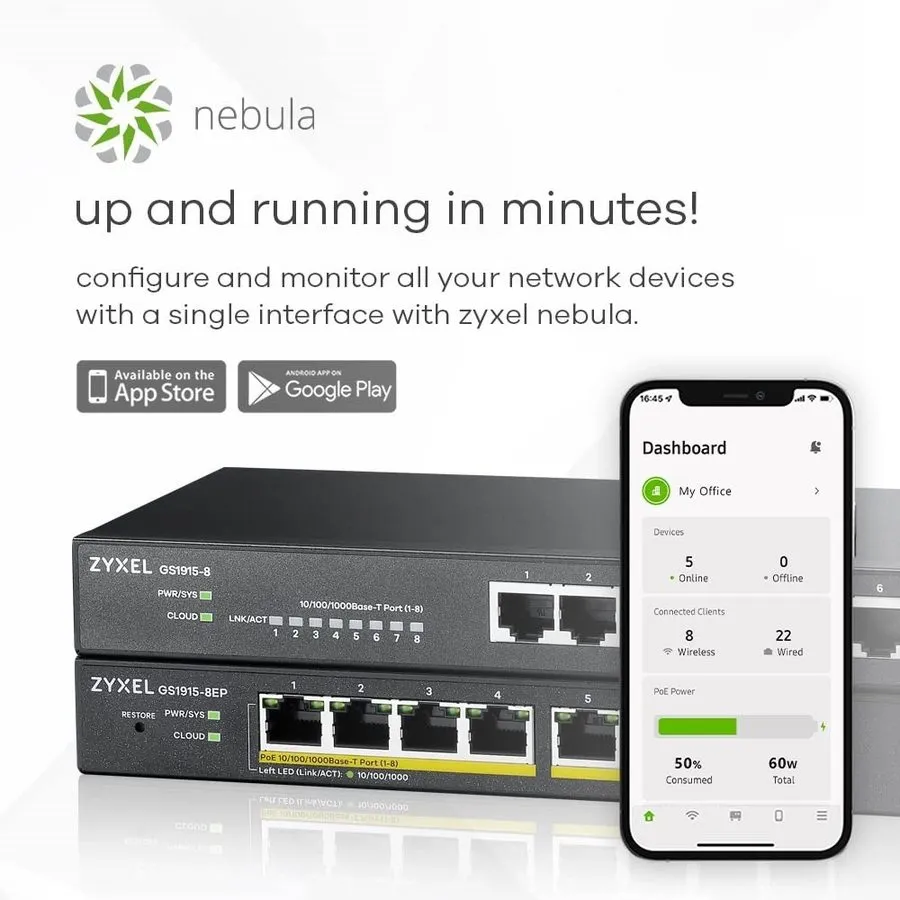 Коммутатор ZYXEL GS1915-8 GIGABIT 8-PORT SMART NEBULA CLOUD MANAGED POE SWITCH — фото лота 4