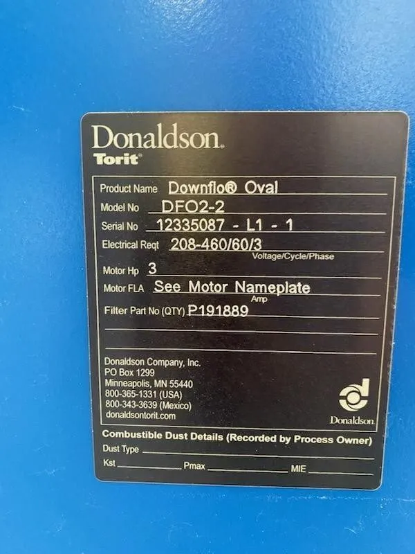 Оборудование ЧПУ Donaldson DFO2-2 Dust Collector, 460V/3 — фото лота 2