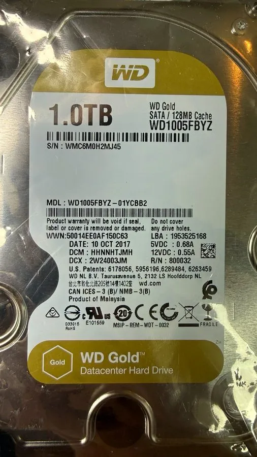 Жёсткий диск 1TB WD1005FBYZ Western Digital Gold 255h Low usage 3.5-inch Interna — фото лота 1