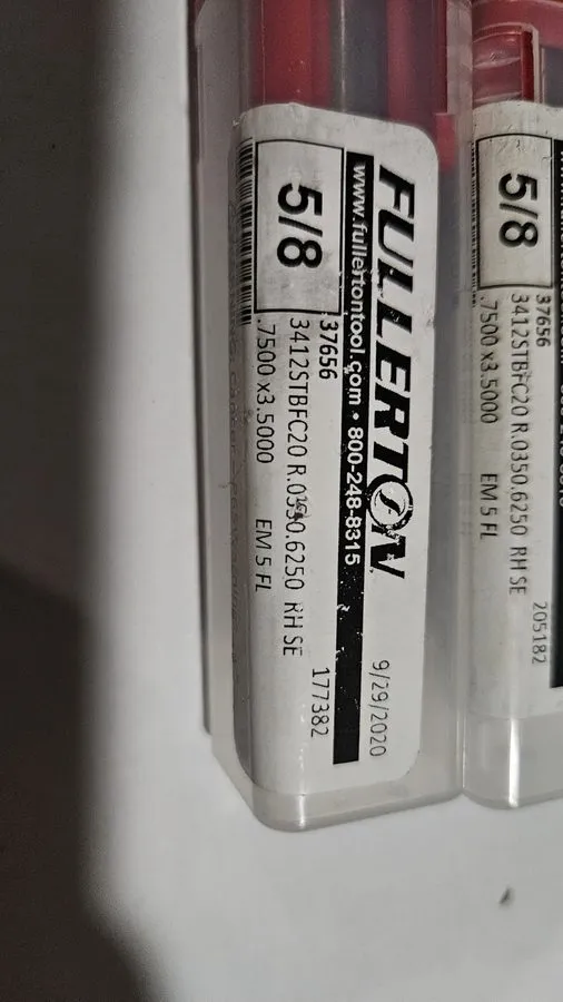 Режущий инструмент Fullerton 5/8" Carbide End Mill 5 Flute Part #3412STBFC20 — фото лота 1