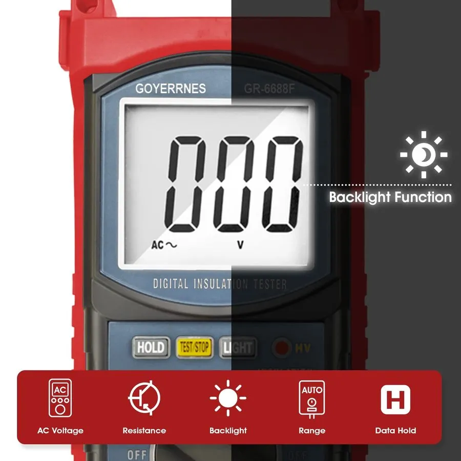 Тестер Digital Megohmmeter, GR6688F Portable Megohmmeter, 20G Ohm Digital Isolat — фото лота 1
