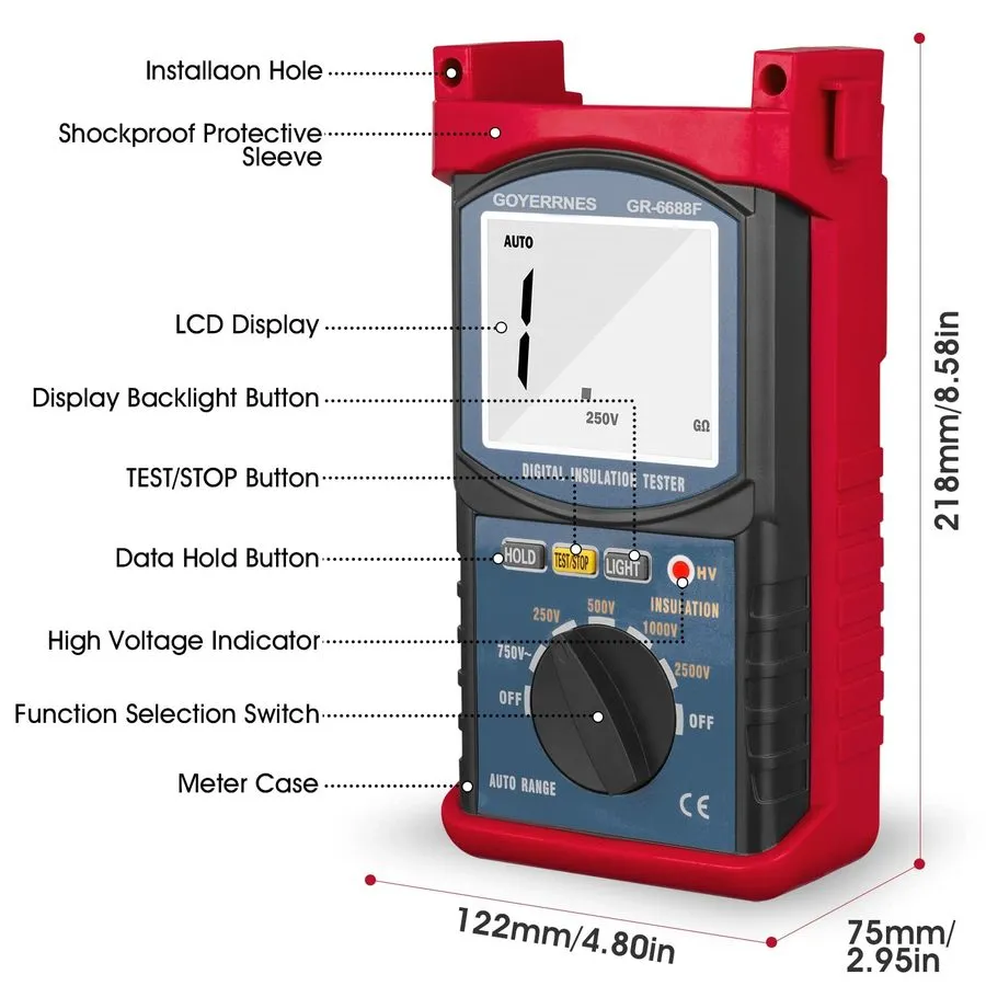 Тестер Digital Megohmmeter, GR6688F Portable Megohmmeter, 20G Ohm Digital Isolat — фото лота 2