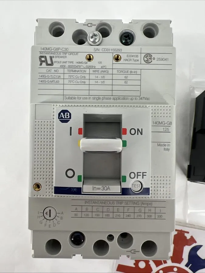 Автоматический выключатель Allen Bradley 140MG-G8P-C30 Circuit Breaker 30A 3P 48 — фото лота 2