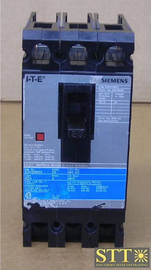 Автоматический выключатель Siemens ITE ED43B020 Sentron 20A 3-Pole Circuit Break