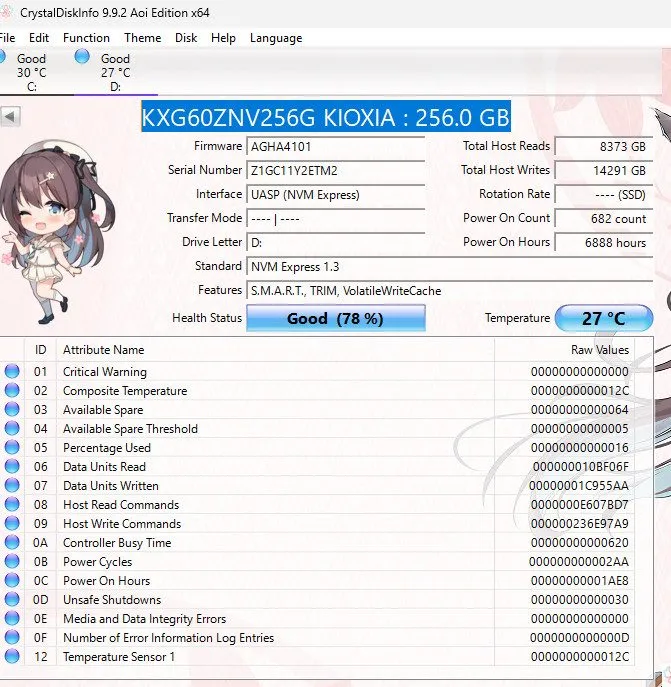 SSD-накопитель x Kioxia (Toshiba) XG6 256GB NVMe M.2 2280 SSD (KXG60ZNV256G)