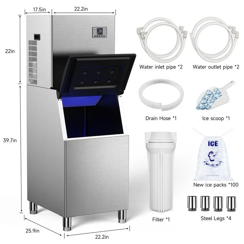 Льдогенератор 400LB/24H Commercial Ice Maker Machine with 266LBS Storage Bin Aut