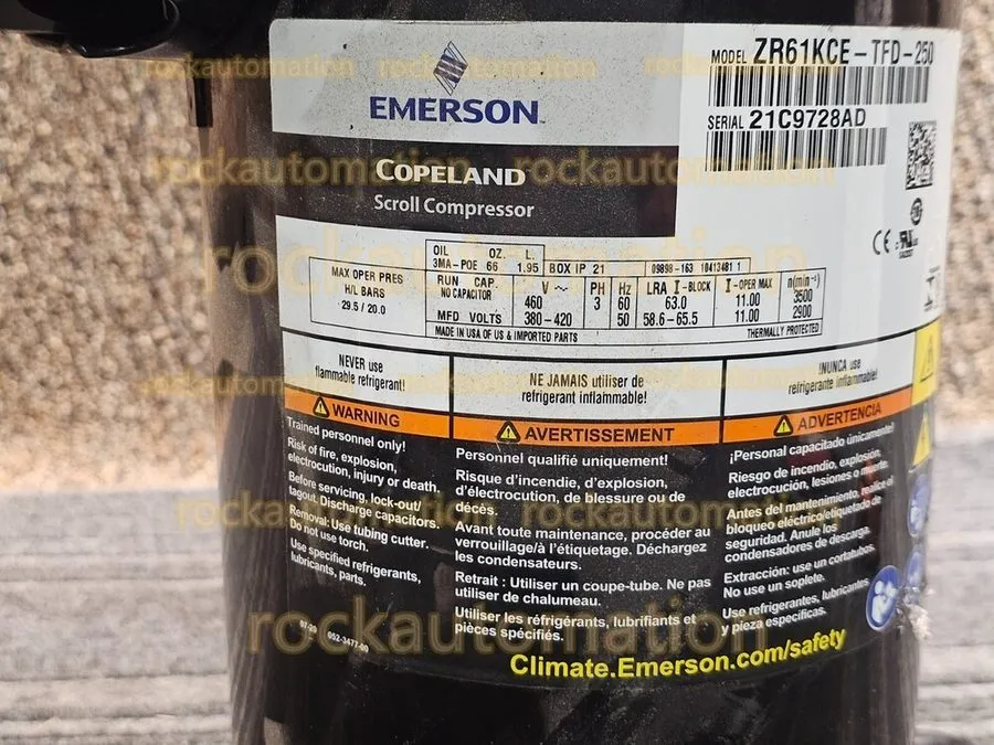 Компрессор Copeland ZR61KCE-TFD-250 Scroll Compressor Replacement 5 HP 460V 3 PH