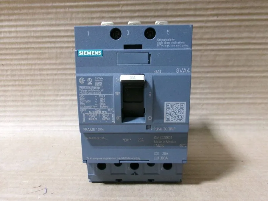 Автоматический выключатель SIEMENS 3VA4120-6ED34-0AA0 3 POLE 20 AMP 600V CIRCUIT