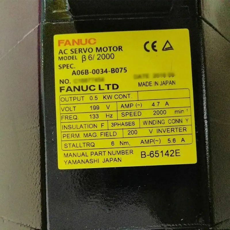Серводвигатель FANUC A06B-0034-B075 AC Servo Motor 199V 4.7A 133Hz 0.9KW