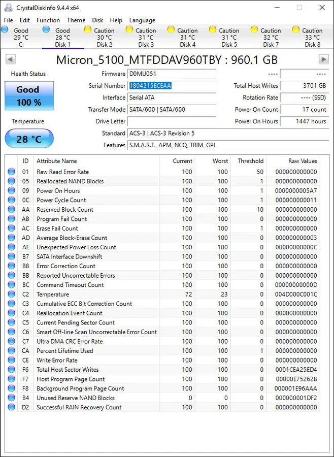 SSD-накопитель Micron 960GB SATA 6Gb/s 2280 M.2 SSD 5100 ECO Series MTFDDAV960TB