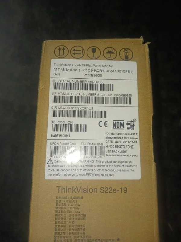 Монитор Lenovo ThinkVision S22e-19 21.5” Full HD 1080p Monitor HDMI VGA — фото лота 1
