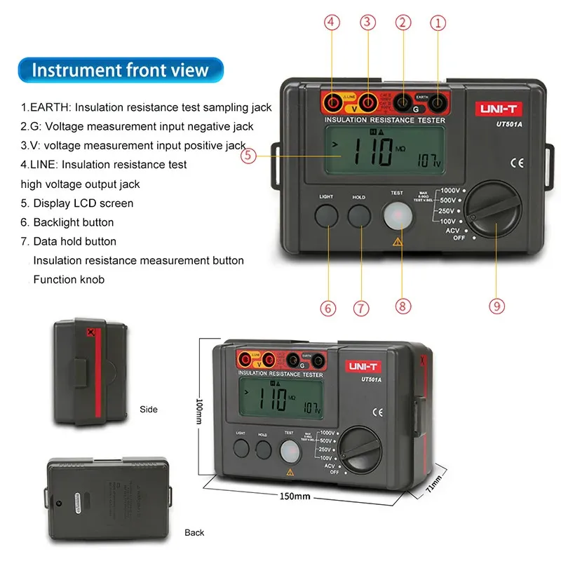 Тестер UNI-T Digital Megohmmeter UT501A Insulation Resistance Tester Black