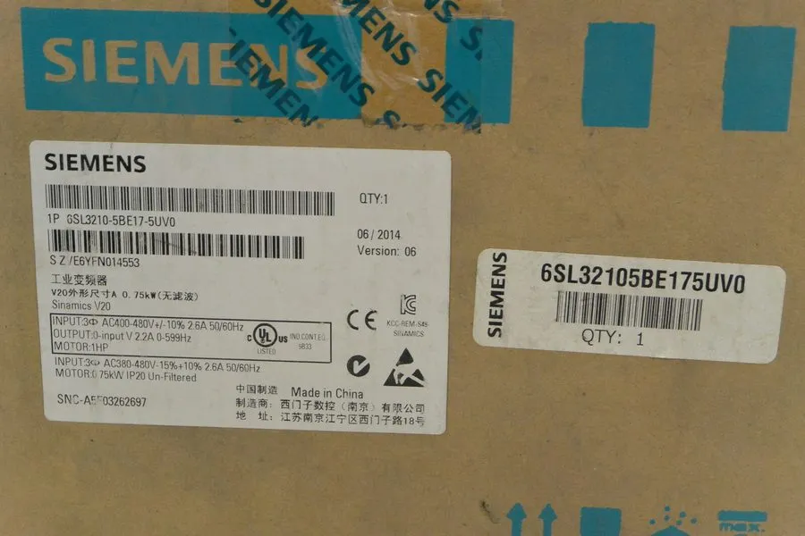 Частотный преобразователь Siemens SINAMICS V20 6SL3210-5BE17-5UV0 3AC 400V 0.75k