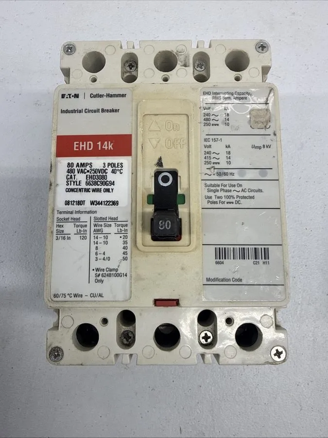 Автоматический выключатель Eaton EHD3080 Molded Case Circuit Breaker 3p 80a Amp 