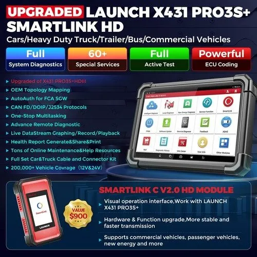 Диагностический сканер 2025 LAUNCH X431 PRO3S+Smartlink HD Heavy Duty Truck Diag — фото лота 2