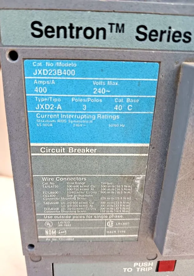 Автоматический выключатель ITE/SIEMENS SENTRON SERIES CIRCUIT BREAKER JXD23B400