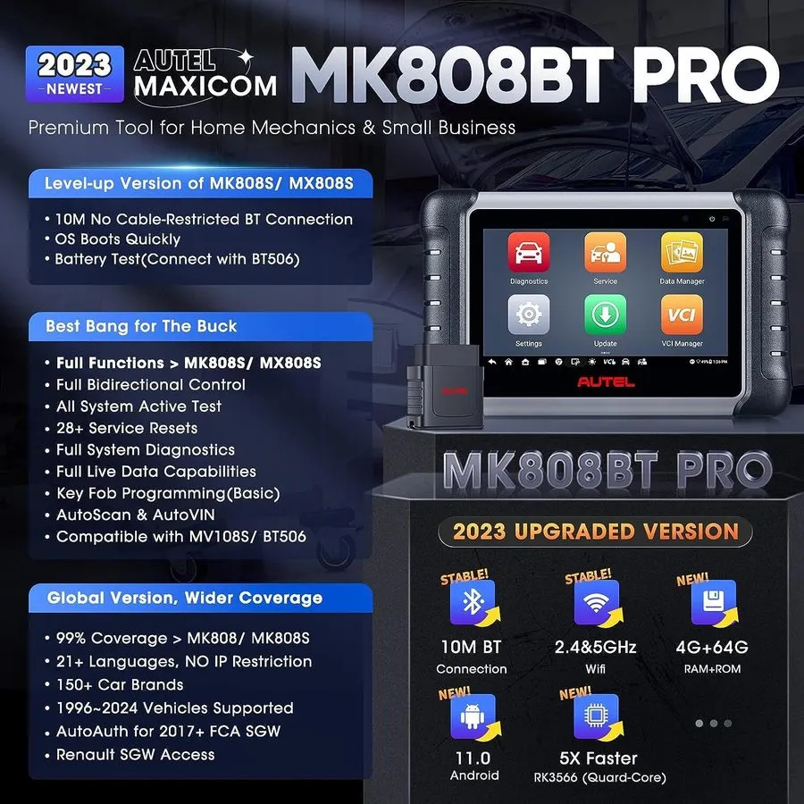 Диагностический сканер 2025 Autel MaxiCOM MK808S as MK808BT PRO Bidirectional Di