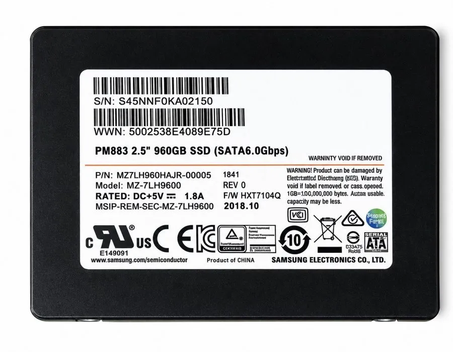 SSD-накопитель MZ-7LH9600 SAMSUNG PM883 960GB 2.5'' SATA 6.0Gbps MZ7LH960HAJR-00