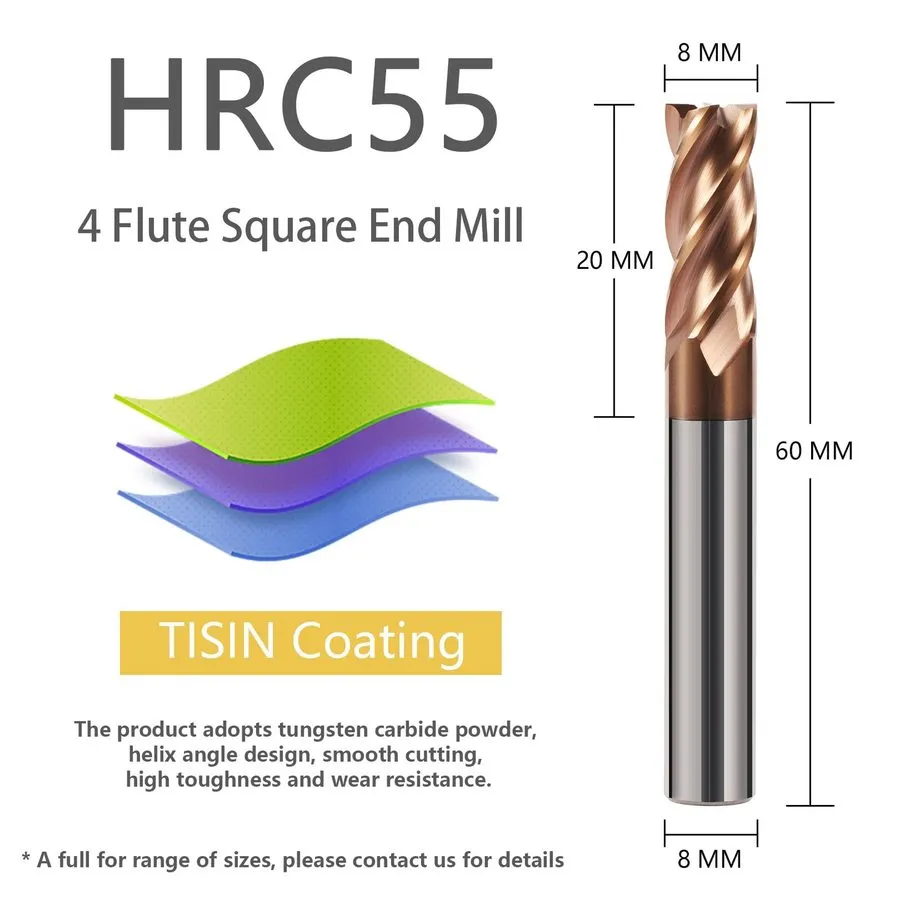Режущий инструмент 1pc 4Flutes Carbide Square End Mill 8mm(0.315" Dia),8mm(0.315