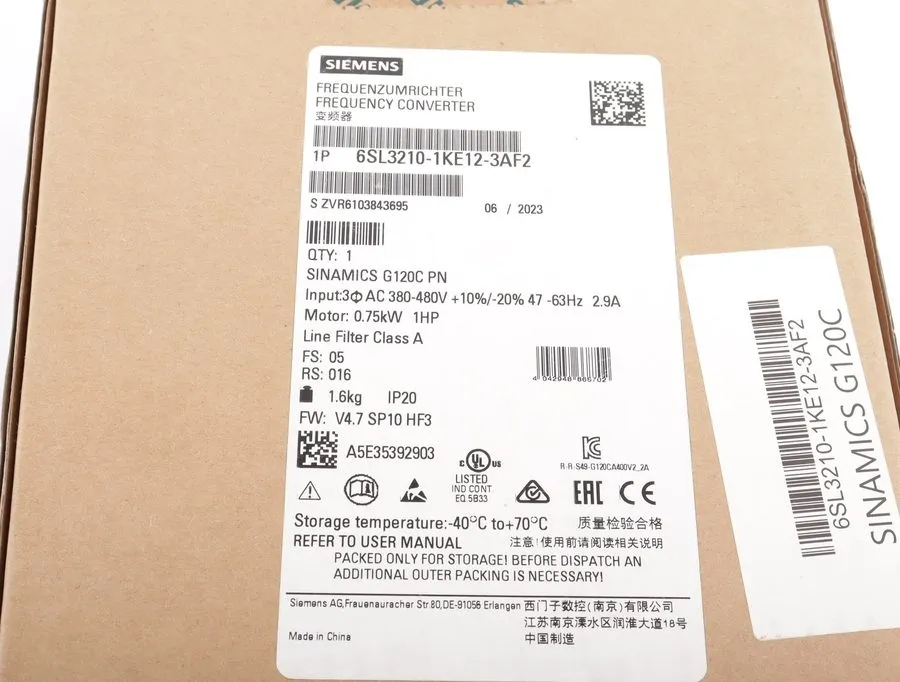 Частотный преобразователь Siemens SINAMICS G120C PN 6SL3210-1KE12-3AF2 0.75kW PR
