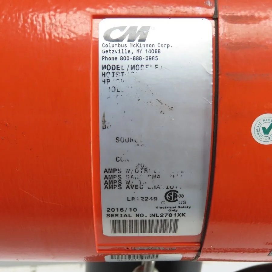 Таль Dayton 3YE18 1 Ton 2000Lb Electric Chain Hoist 20' Lift 16Fpm 460V 3Ph Trol