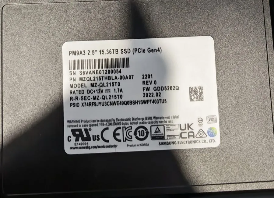 SSD-накопитель Samsung PM9A3 15.36TB Nvme 2.5inch U.2 SSD MZ-QL215T0 15TB 100% g