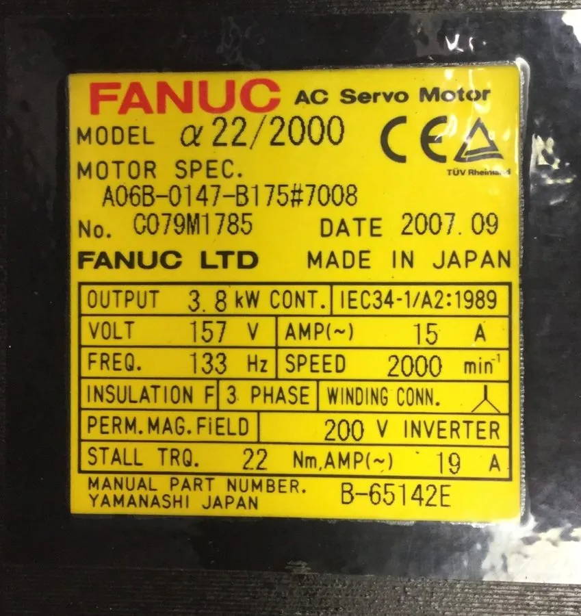 Серводвигатель Fanuc A06B-0147-B675#S000 a22/2000 AC Servo Motor 157 V 3.8 kW A0
