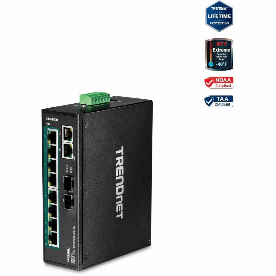 Коммутатор TRENDnet TI-PG102,10-Port Hardened Industrial Gigabit PoE+ DIN-Rail N