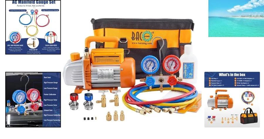 Насос 3.6CFM 1/4HP AC Vacuum Pump and Gauge Set, HVAC Vacuum Pump Kit & 3Way
