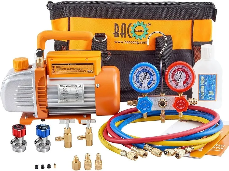 Насос 3.6CFM 1/4HP AC Vacuum Pump and Gauge Set, HVAC Vacuum Pump Kit & 3Way — фото лота 2